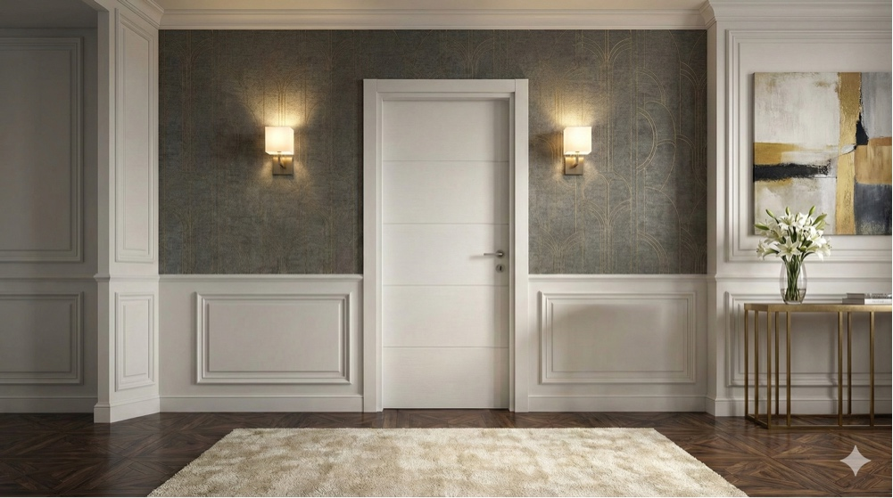 AVD 02 Door Installed in Elegant Room with Wallpaper