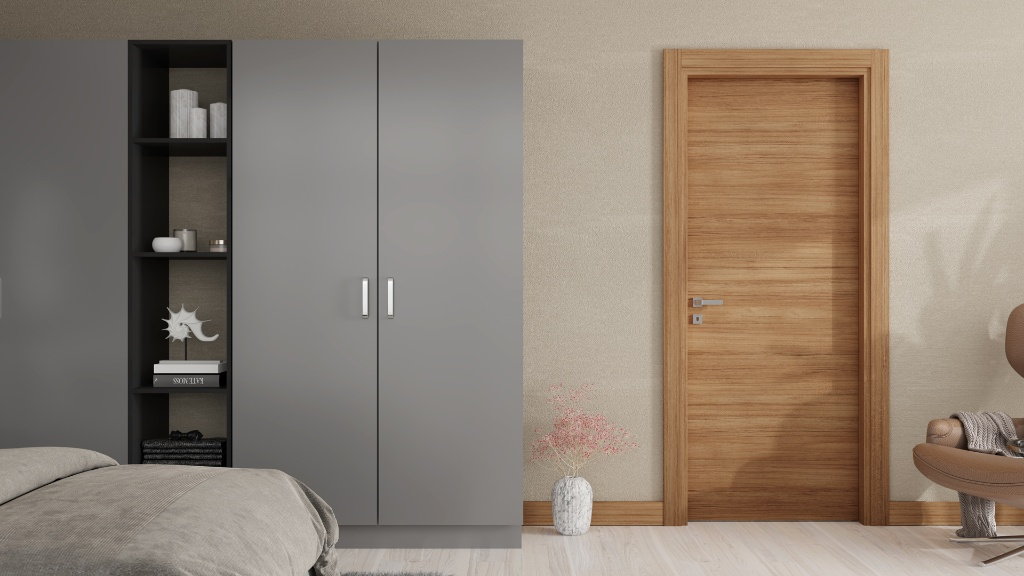 Teak Door Installed in Modern Bedroom